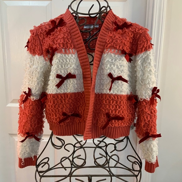 MIGHTY FINE LOOP & BOW CROPPED CARDIGAN SIZE MEDIUM - Picture 2 of 10
